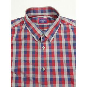 Untuckit Large Wrinkle Free Gray Blue Red Check Long Sleeve Logo Cotton Shirt